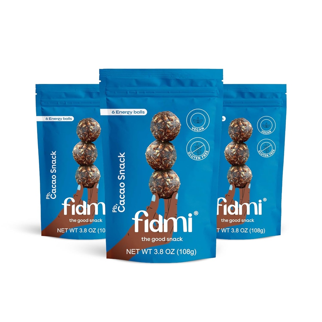 Fidmi Snack Protein Energy Balls Cacao | VEGAN - Gluten Free - Plant Based - Superfood (Cacao) - Alla naturliga ingredienser - Snack Size Bites 3,8 oz (3 räkning)