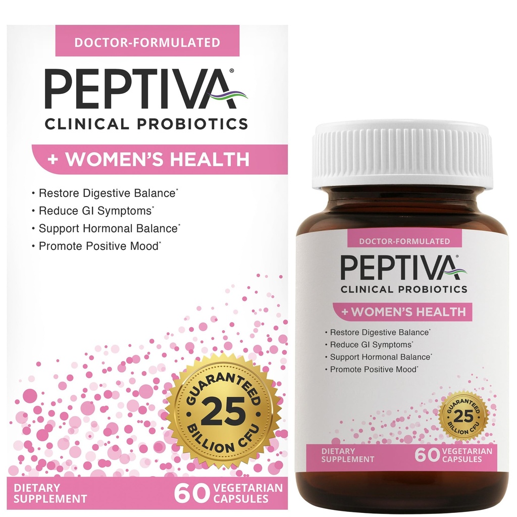 Peptiva Probiootit naisten terveydelle - naisten probiootti ja digestiivinen tuki, 25 miljardia PMY, monikantaprobiootti, Lactobacillus Acidophilus, Bifidobacterium - 60 kasvissyöjän kapselit