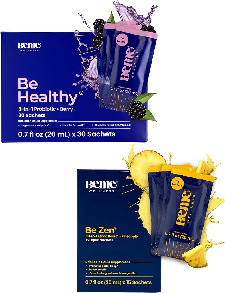 BeMe BeHealdy & BeZen Bundle - Liquid Probiootit & Magnesium Glycinate L-Theanine lisäravinteet