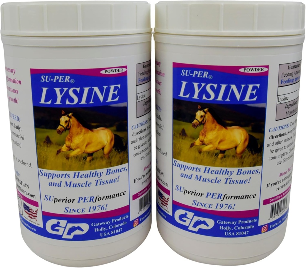 SU-PER Lysine Supplement för hästar - Stöder hälsosamma ben och muskelproblem - Equine Essential Amino Acid - 2,5 pund, (2 pack)