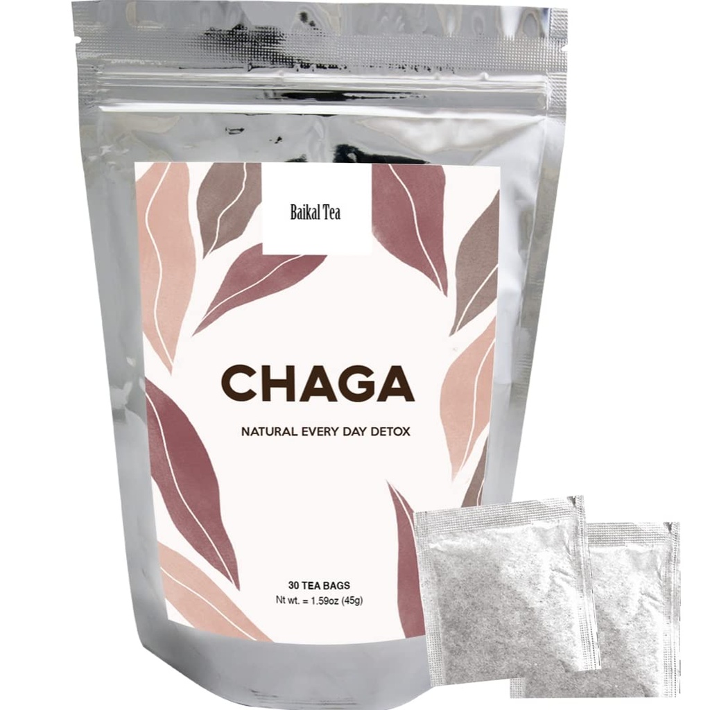 Chaga tee - 100% Wild Siperian koivu Chaga sieni - Luomu - 30 valkaisematon teepussit - Pure ei lisäaineita - Natural Detox ja digestiivinen tuki - käsin poimittu Baikal Tea