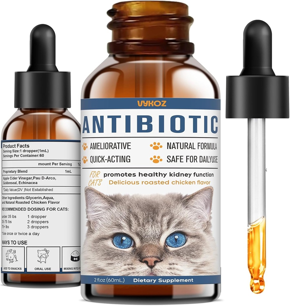 Antibiootit kissat - Natural Cat Antibiootit Allergia kutina Relief, Immuuni Boosting - Antibiootit immuuni Boosting, Virtsan tract infektiot - Lisävitamiinit kissan ja koiran, 2 fl oz
