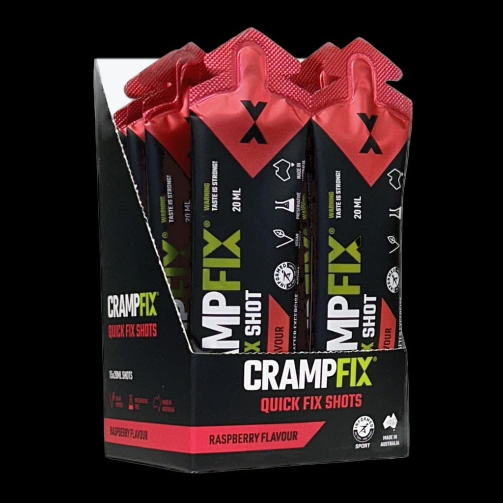 Sports Shot, Ennaltaehkäisee ja lievittää lihaskramppeja sekunnissa, Helppo kuljettaa sachets, 15 Pack, Kaikki luonnolliset, Vadelma