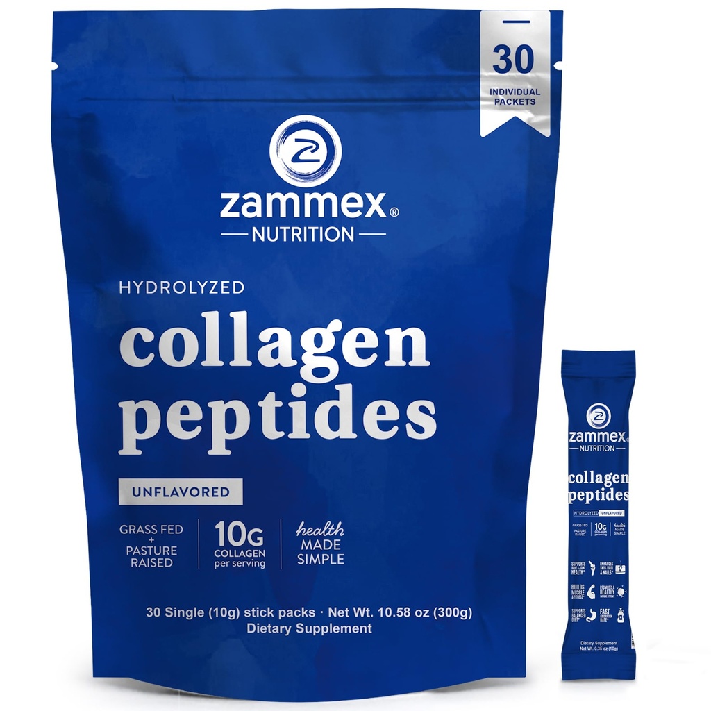 Premium Collagen Peptides Powder, 30 Sticks Travel Packets(tyyppi I, III), makuamaton Collagen Protein Powder to Go, Hydrolysed Collagen Peptides for Skin Hair Nail Joint, 10g per Serving, Paleo & Keto