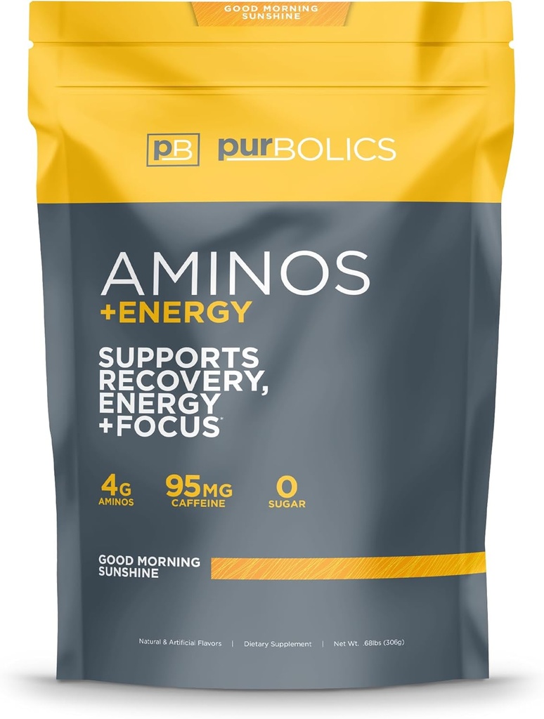 Purbolics Aminos + Energy ... Tukee Recovery, Energy & Focus 95mg kofeiinia, 0 sokeria & 60 tarjoilua (Hyvää huomenta auringonpaiste)