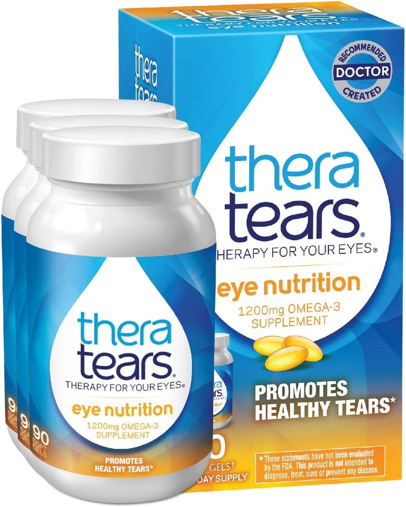 TheraTears 1200 mg Omega 3 täydennysosa silmän ravitsemus, orgaaninen pellavansiemen Triglyseridi Kalaöljy ja E-vitamiini, 90 Lukumäärä (Pack of 3)