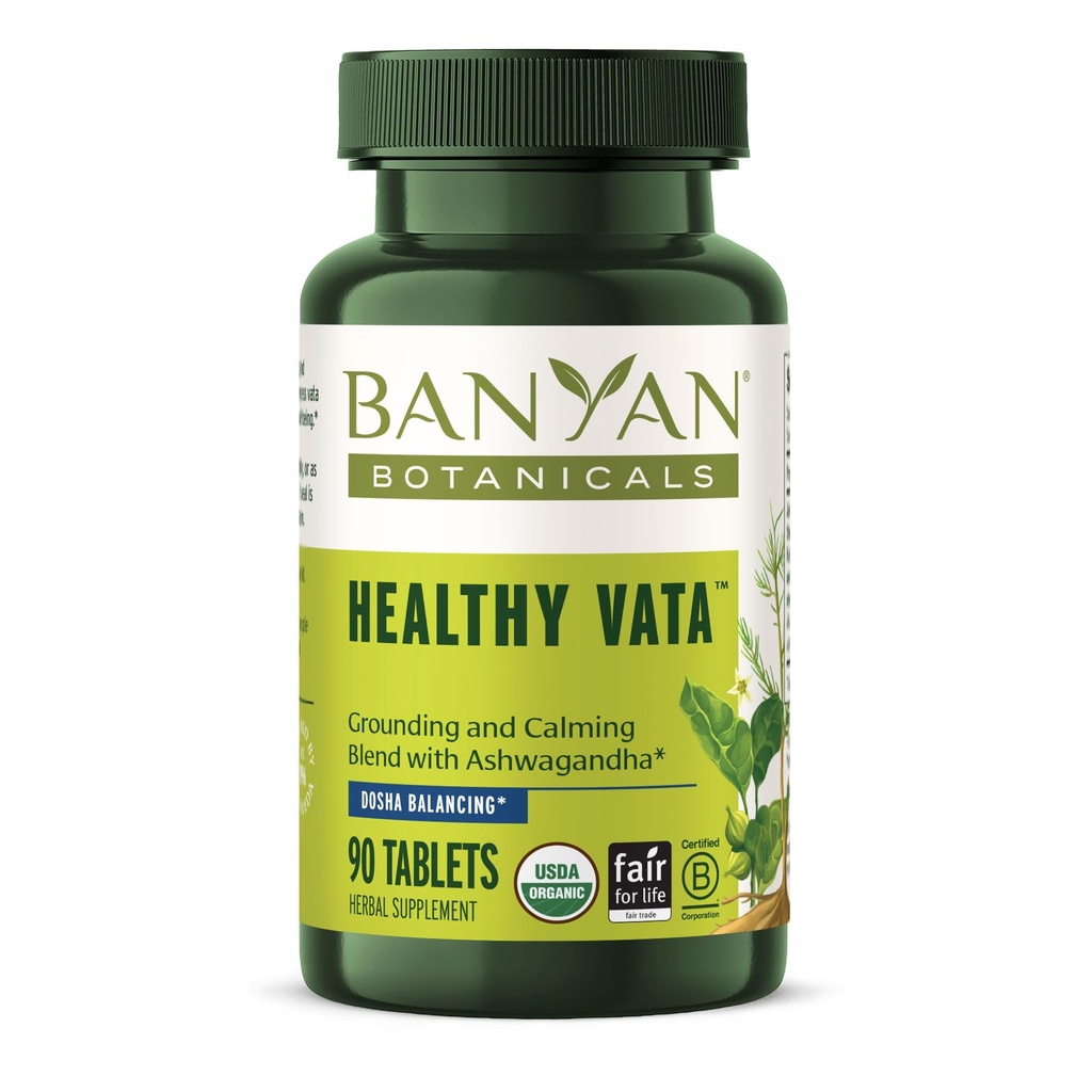 Banyan Botanicals Terve Vata ... luomukasvillisuuden lisäravinteet Ashwagandhan, Shatavari & muiden ayurvedisten yrttien kanssa rauhoittaville ja tasapainoisille hyvinvoiville*... 90 tablettia