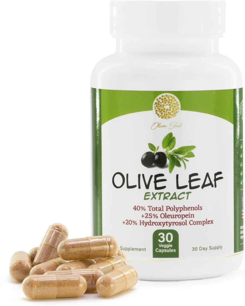 Olive Leaf Extract - 500 mg - Supplement Standardoitu 25% Oleuropein - 20% Hydroksityrosoli - 40% polyfenolit - ei-GMO + gluteeniton + Dairy Free + Soy Free + Vegan (30 kapselia)