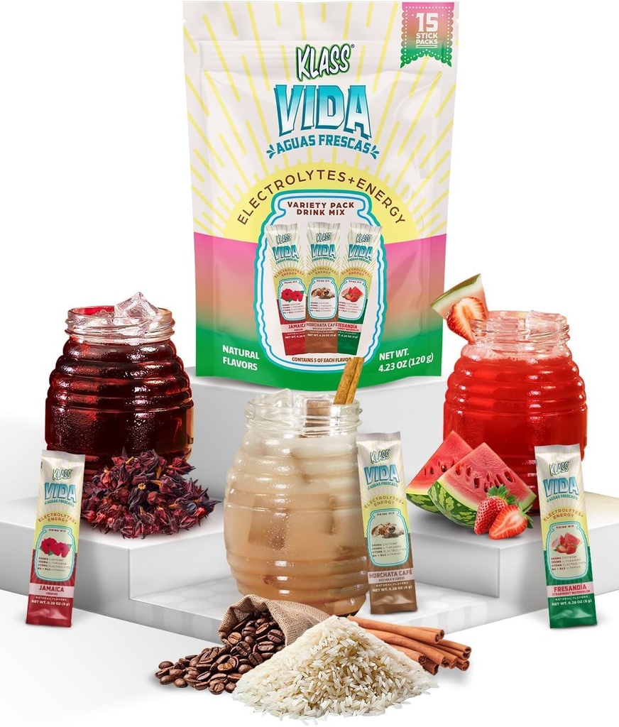Nesteytys + energia Elektrolyytti juoma Mix ... Variety Pack with Hibiscus, Coffee Horchata & Strawberry Watermelon, Sokeriton kofeiini, L-Theaniini, Kookosvesi & Minerals
