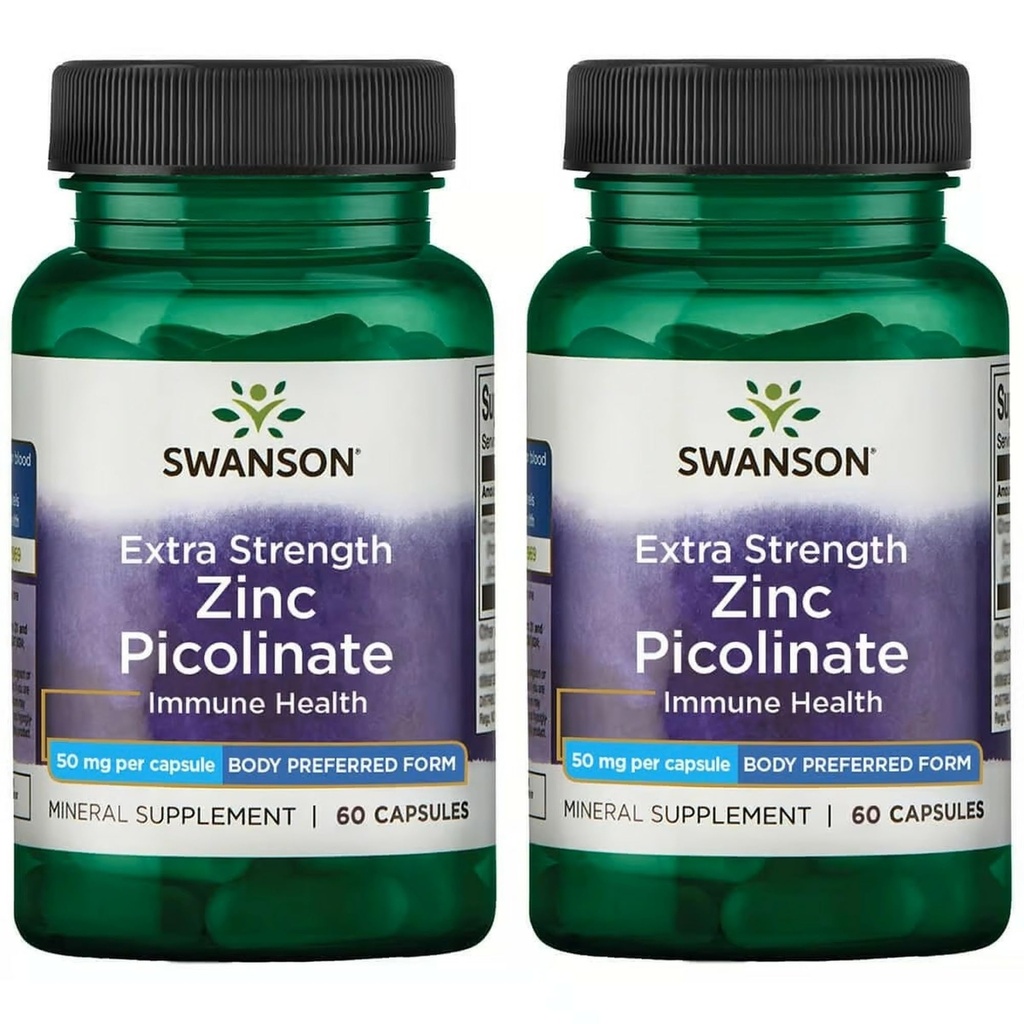 Swanson Premium Extra Strength Sinkkipikolinaatti - Body Preferred Form Immuno Health Kapseli - 50 mg per kapseli - 60 kapselia, 2 kapselin pakkaus