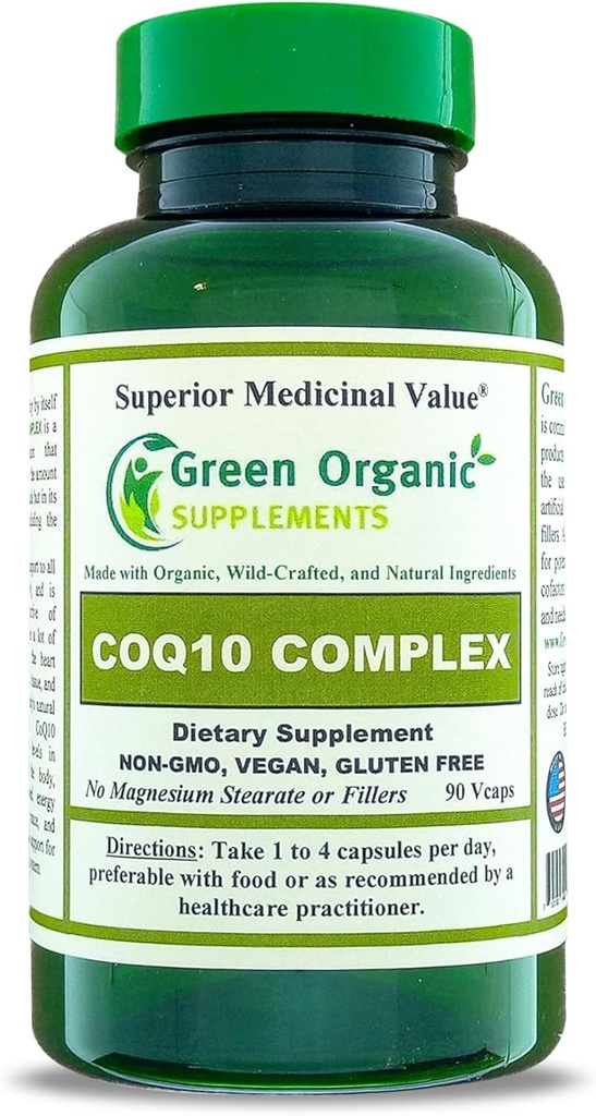 Green Organic Supplements Coq 10 Complex, Ubikinoni, 90 VCaps, korkea imeytyvä, ei-GMO, Gluteeniton (yksinkertainen)