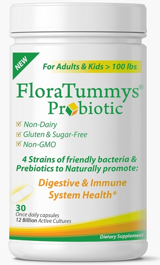 FloraTummas paras probiootti naisille, miehille ja lapsille. 12 miljardia PMY, 4 Probiootti kanta, Prebiootit, ei-GMO, Kosher, Ei-Dairy, Gluteeniton, Sokeriton, Valmistettu Yhdysvalloissa