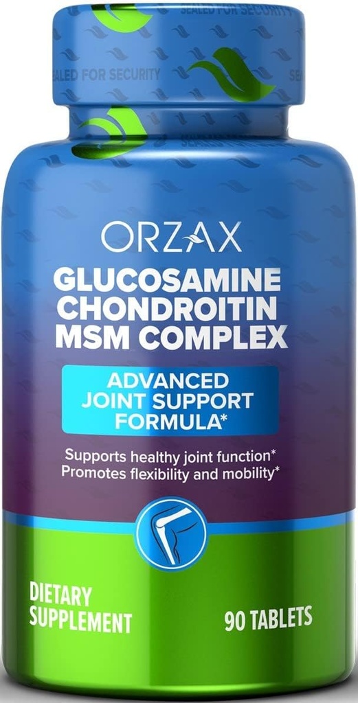 ORZAX All-in-one Joint Support Supplement with Glukosamiini Chondroitin MSM - Turmeeric, Collagen, bromeliini & Boswellia Extract kapselit, Function & Comfort - 90 tablettia