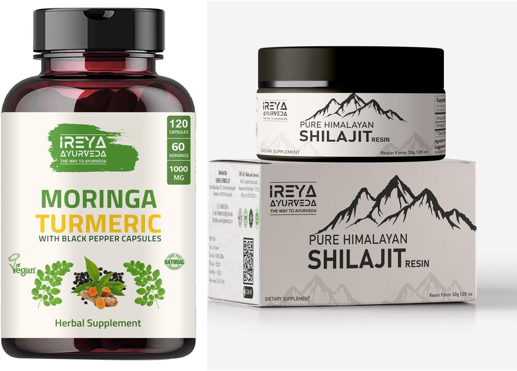 Moringa Turmeeriset kapselit ja Himalajan Shilajit-kapselit