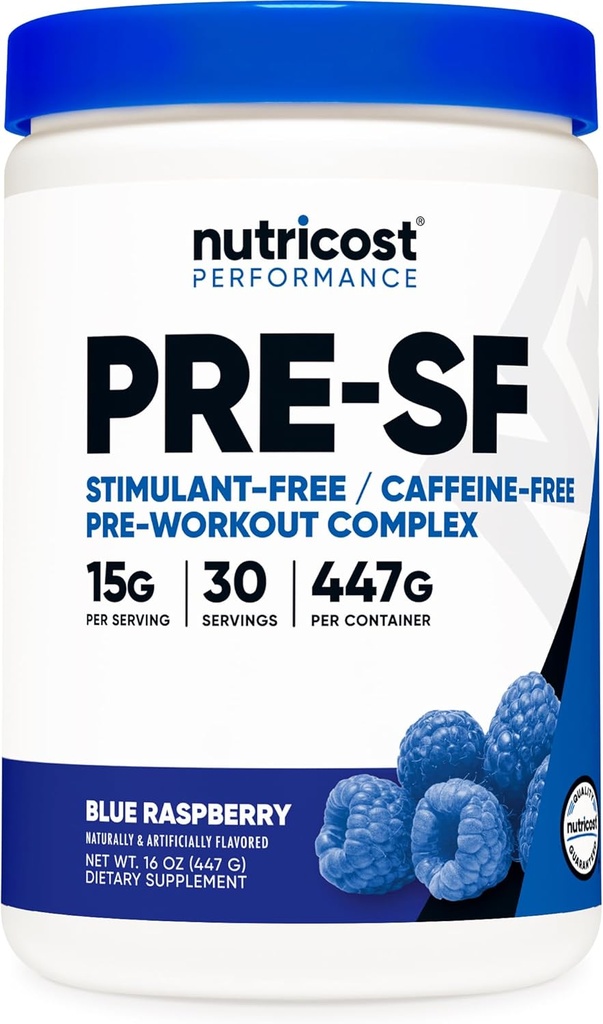 Nutricost Stimulant Free Pre-Workout, 30 tarjoilua (sininen vadelma) - Kofeiiniton, ei-GMO, Gluteeniton