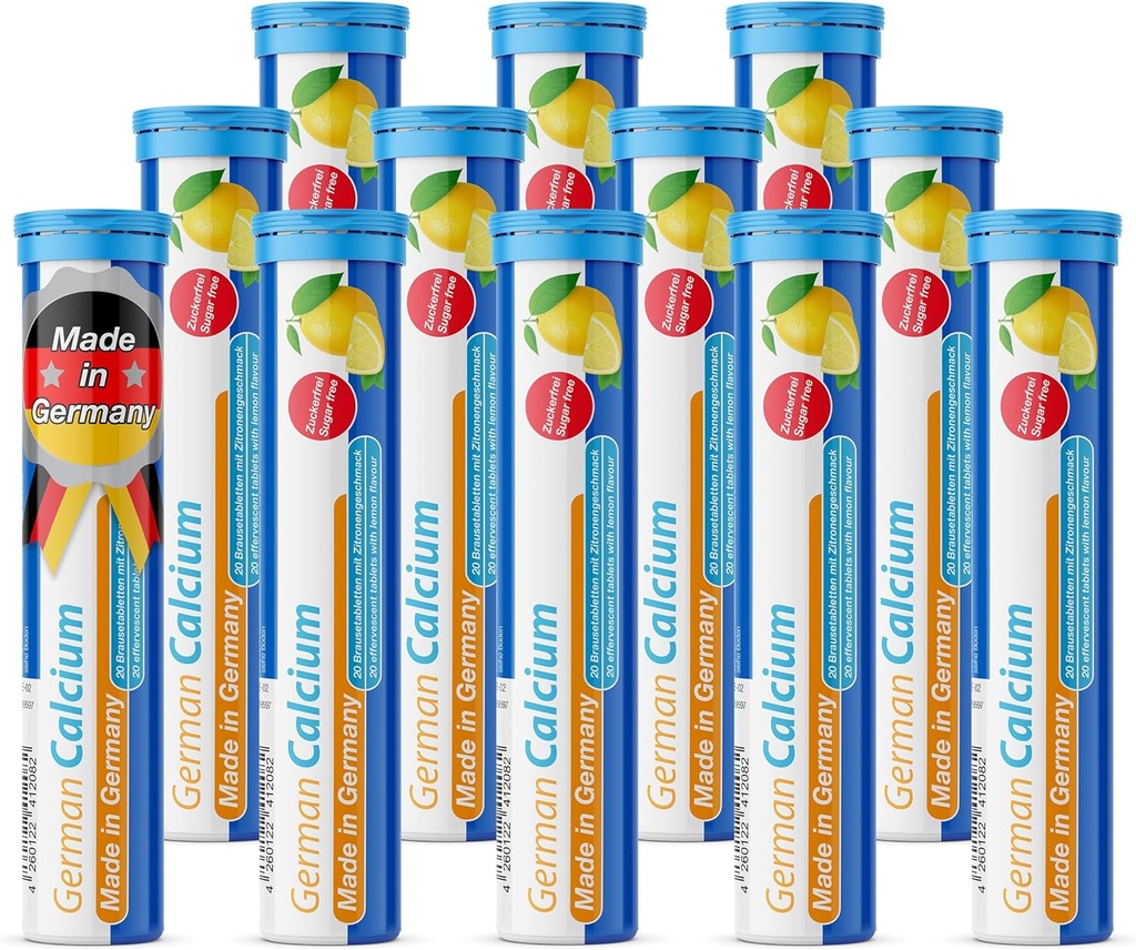 T&D German Calcium 500 mg - 240 Vegan Drink Effervescent Tablets - Lemon Lime Flavor - Tillverkad i Tyskland