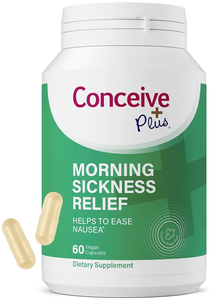 CONCEIVE PLUS Morning Sickness Relief - Pure Dried Ginger Powder - Relief från Nausea, Motion & Stomach Discomfort Under Graviditet - Väsentligt för att Förvänta Mammor - Icke-GMO - 60 Vegan kapslar
