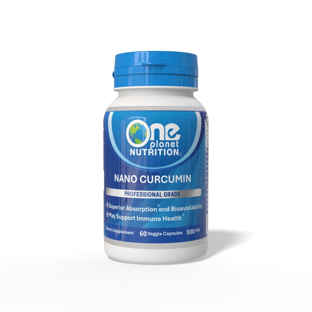 One Planet Nutrition Nano Curcumin 500 mg Kasviskapselit (60 tarjoilua), Nano korkeaa imeytymistä, tukee yleistä hyvinvointia, ei-GMO, Vegaani, Gluteenittomat