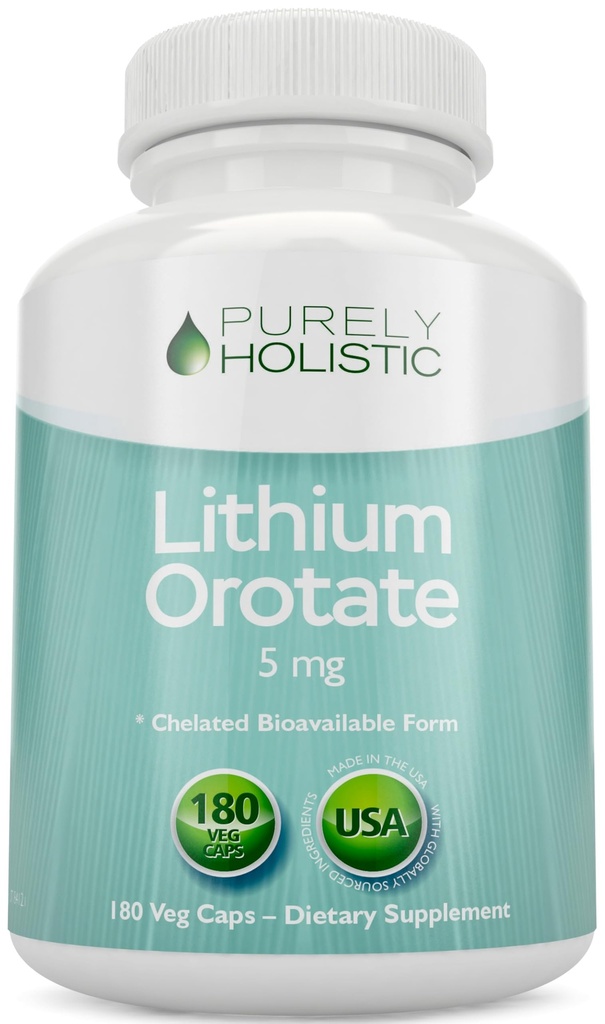 Litium Orotate 5mg, 180 vegetariska litiumkapslar, Supplement Lithium Orotate 5mg, 180 vegetariska litiumkapslar, hjälper till att upprätthålla hälsosamt humör, beteendeminne och välbefinnande