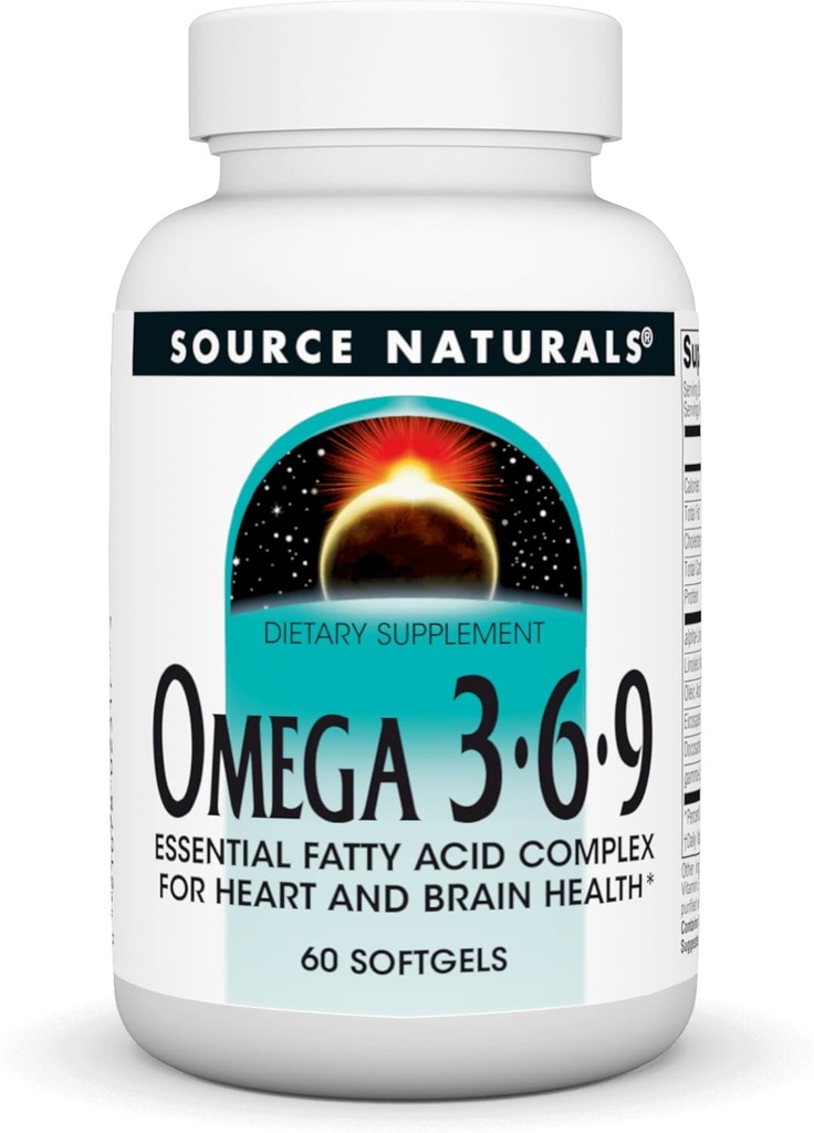 Källa Naturals Omega 3-6-9, Essential Fatty Acid Complex för hjärt- och hjärnhälsa * - 60 Softgels