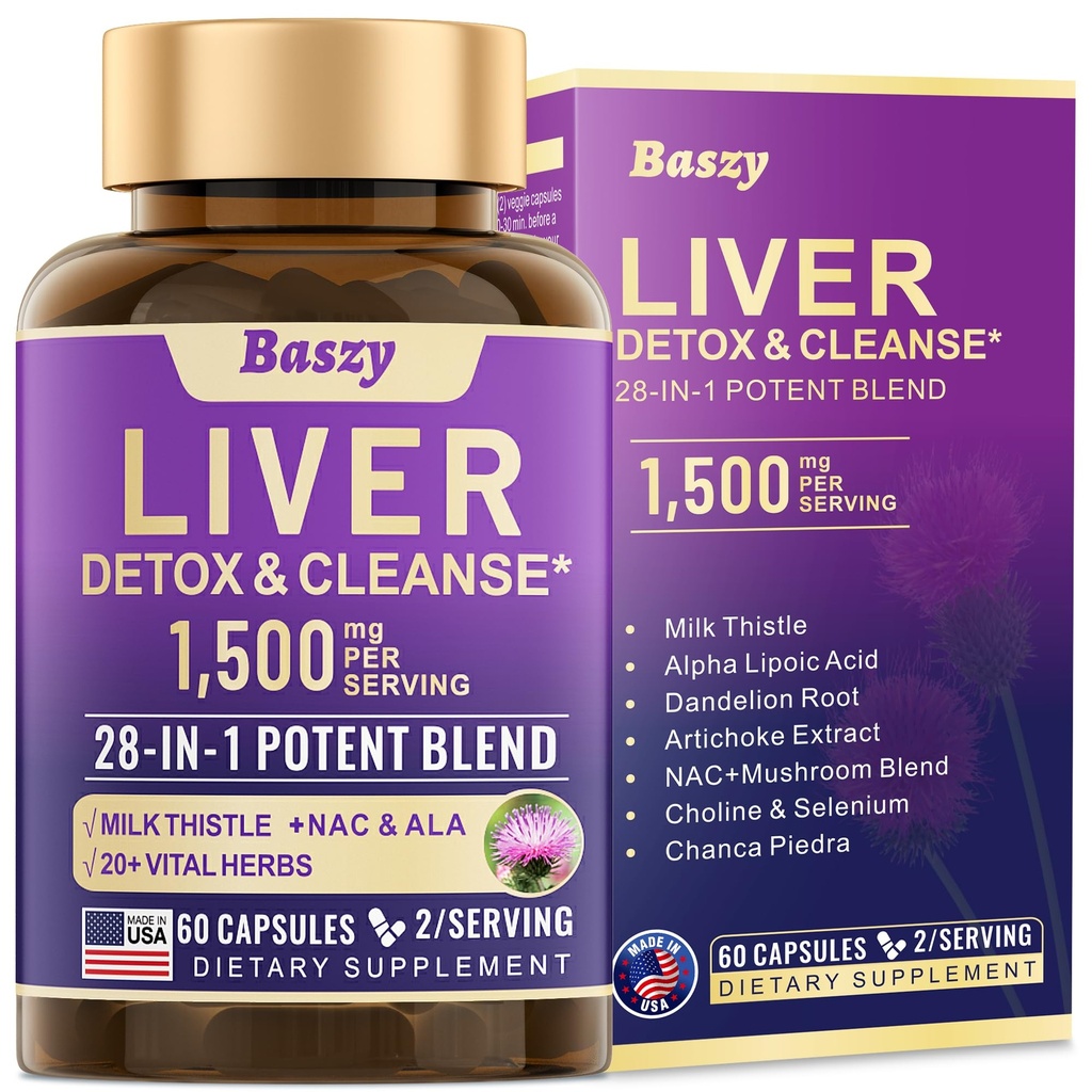 28-in-1 Liver Cleanse Detox & Repair - 1500mg Liver Health Support maito Thistle, Voikukan juuri, Artisokkauute, ja 20+ kasviperäisten maksan tuki täydentää - Valmistettu USA - 60 kapselia