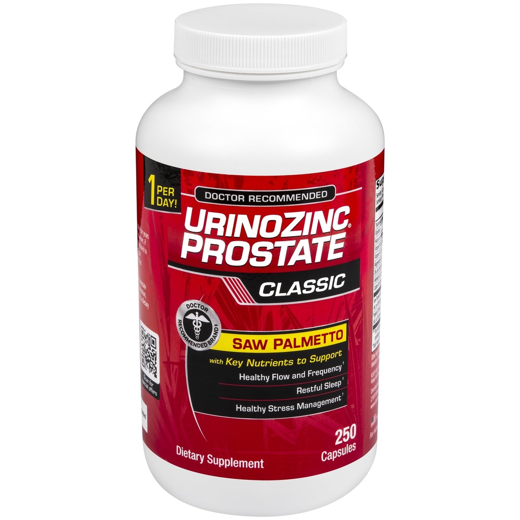 Urinozinc Classic Prostate Supplement för män, 1 kapsel per dag, Saw Palmetto & B Vitaminer (Över 8 månaders leverans, 250 greve)