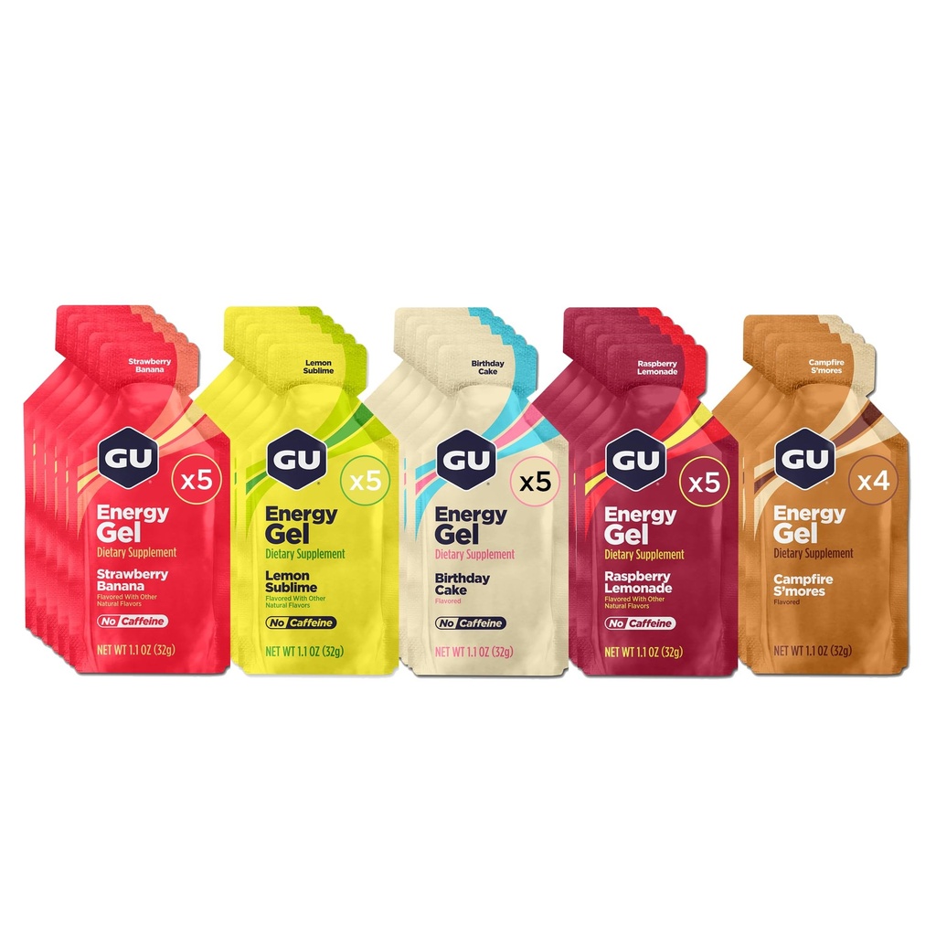 GU Energy Original Sports Nutrition Energy Geels, 24-Count, Vegan, Gluteeniton, Kosher, ja Dairy-Free On-the-Go energia tahansa workout, lajiteltu kofeiinittomia makuja Variety Pack