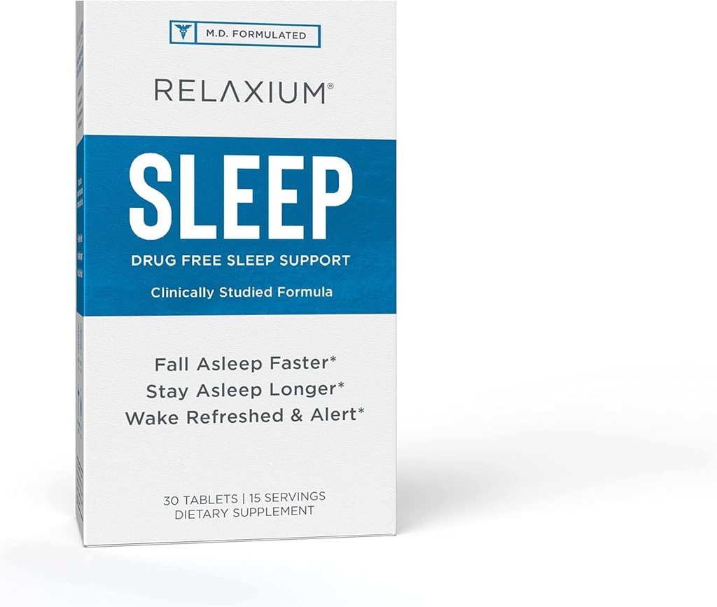 Relaxium Sleep Aid, 15 tarjoilua, ei-luontotyyppi, ravintolisä parempaan uneen, huumeeton, stressin lievittäminen, magnesium, melatoniini, GABA, kamomilla, valmistettu USA:ssa (30 tablettia)