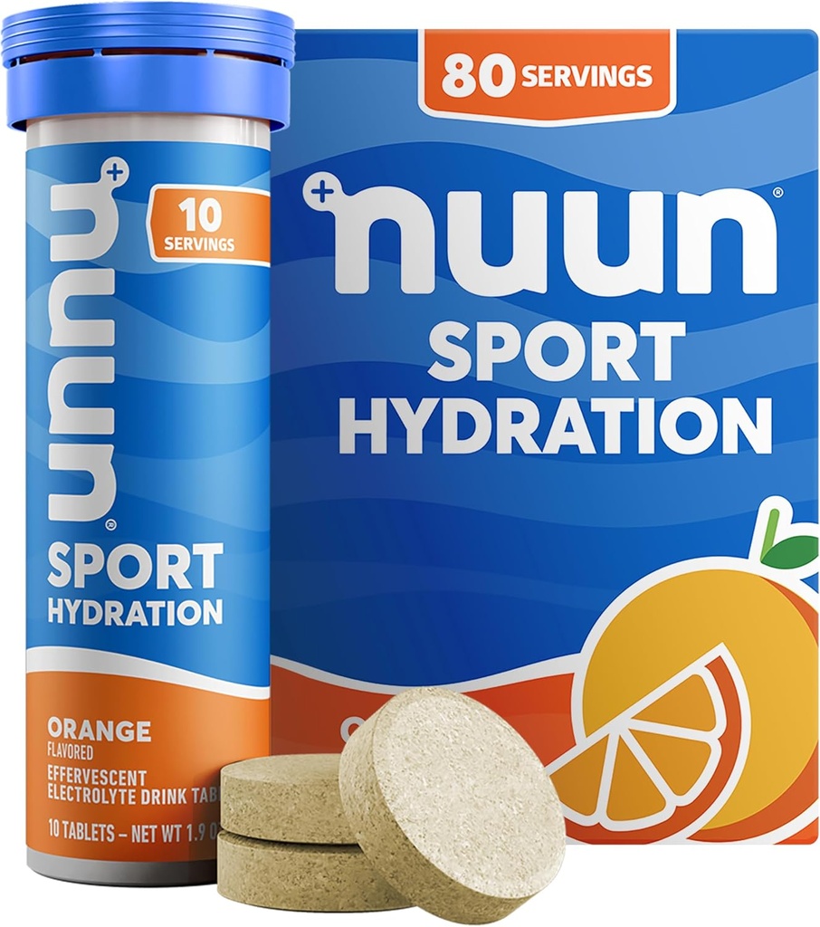 Nuun Sport Elektrolyyttitabletit, joissa on magnesiumia, kalsiumia, kaliumia, kloridia ja natriumia, gluteeniton ja vegaaninen, appelsiini, 8 pakkaus (80 tarjoilua yhteensä)