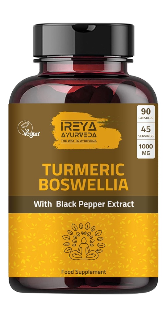 Boswellia Extract kapselit (90 kapselia) 1000 mg - Boswellia Serrata 95% Black Pepper Extract ja Curcuminoidit uute ja 65% Boswellia Extract