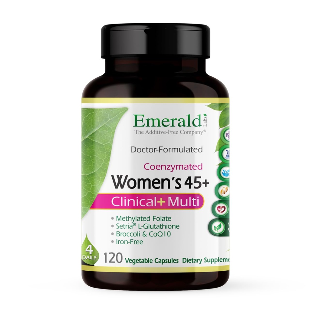 Emerald Labs Women's 45+ Clinical Multi - Monivitamiini laaja-alaista tukea, Bone & Heart Health* - Suunniteltu naisille 45+ - Gluteeniton & kasvissyöjä - 120 Vihanneskapselit (30-päivä tarjonta)