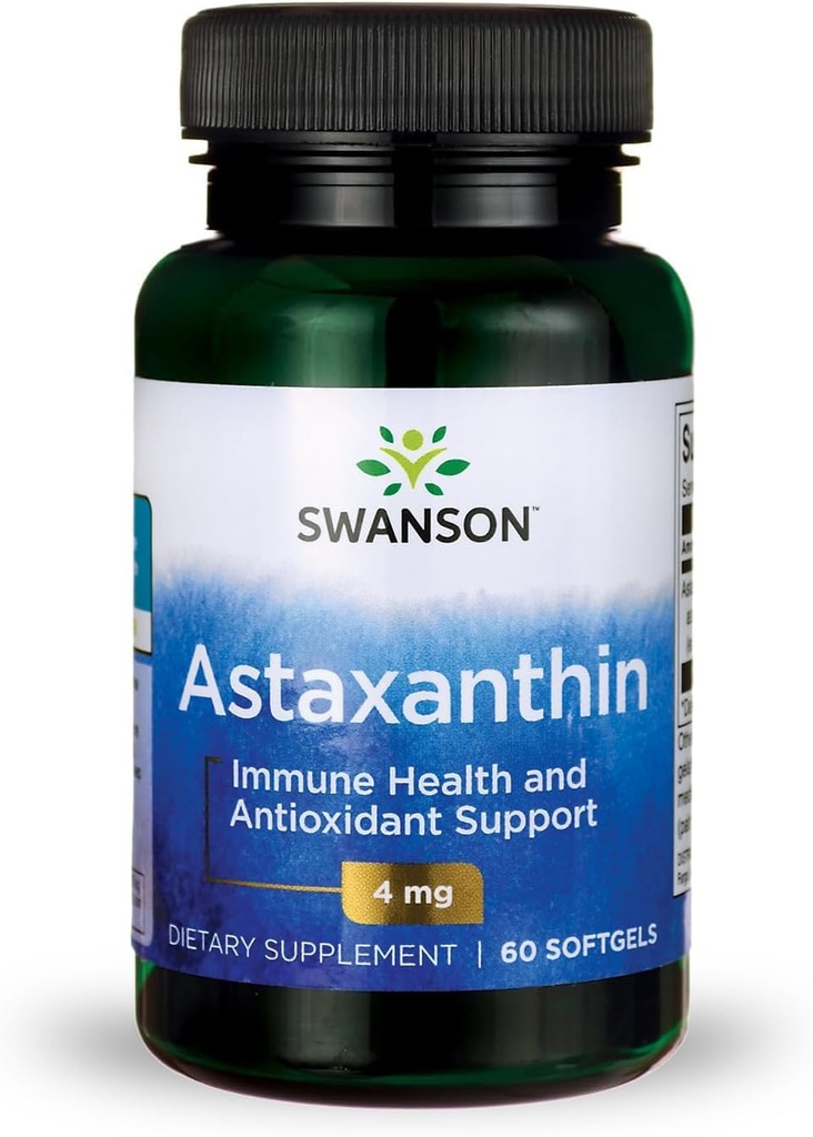 Swanson Astaksantiini Silmät Aivot Ihon terveys Antioksidantti tuki täydentää (Astaksantiini 4 mg) 60 Softgels Sgels
