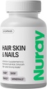 Nuray Hair, Skin & Nails Vitamins - Biotin, Collagen & Hyaluronsyra - Avancerad hårtillväxtförsörjning - Främjar skönhet, hudstrålning och nagelstyrka - med vitamin B Complex - 60 kapslar