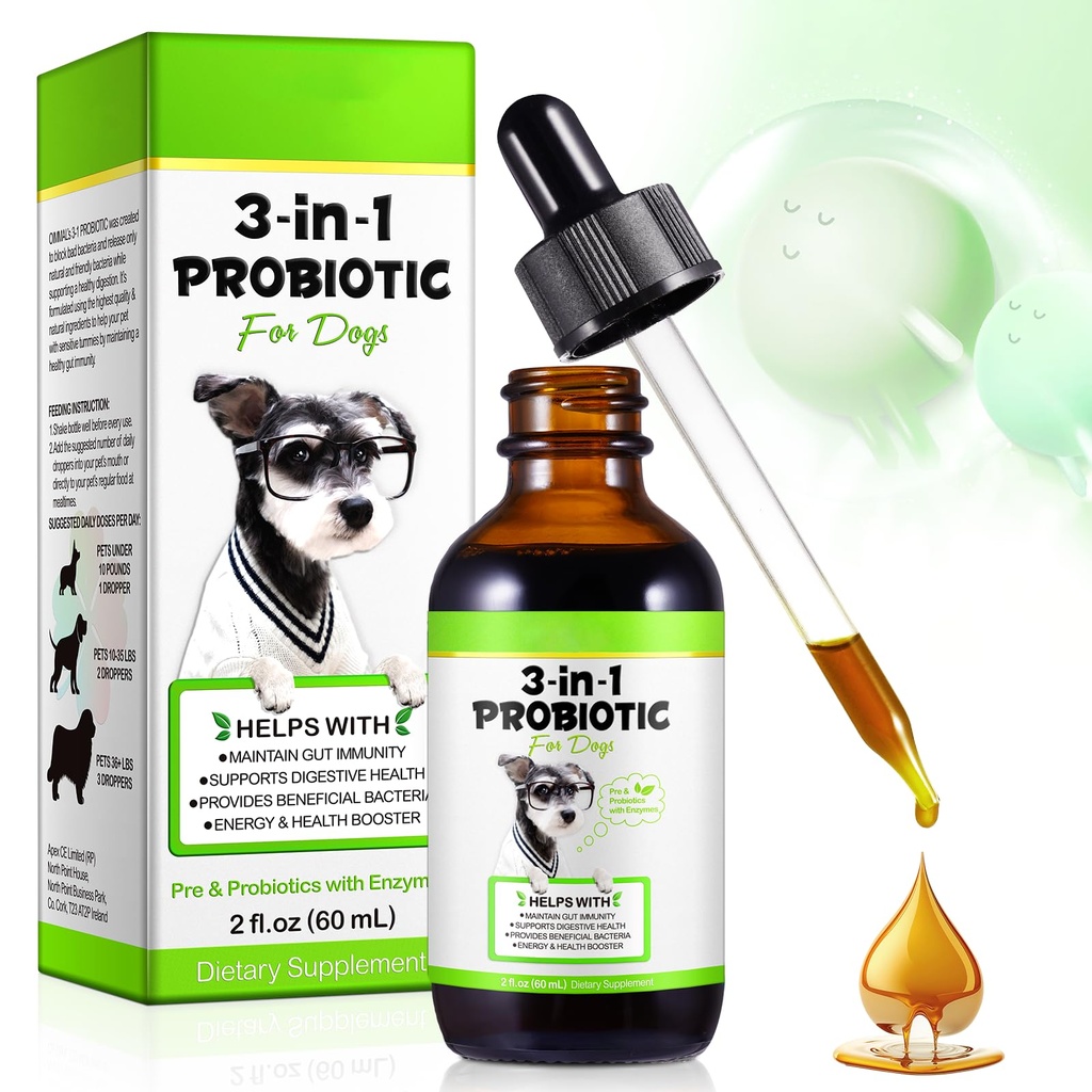 Probiootit koirille, 3-in-1 Dog Probiootit,Dog Probiootit varten digestiivinen tuki, Dog Probiootti täydentää,Lemmikki Probiootit koirille, Liquid Probiootit koirille