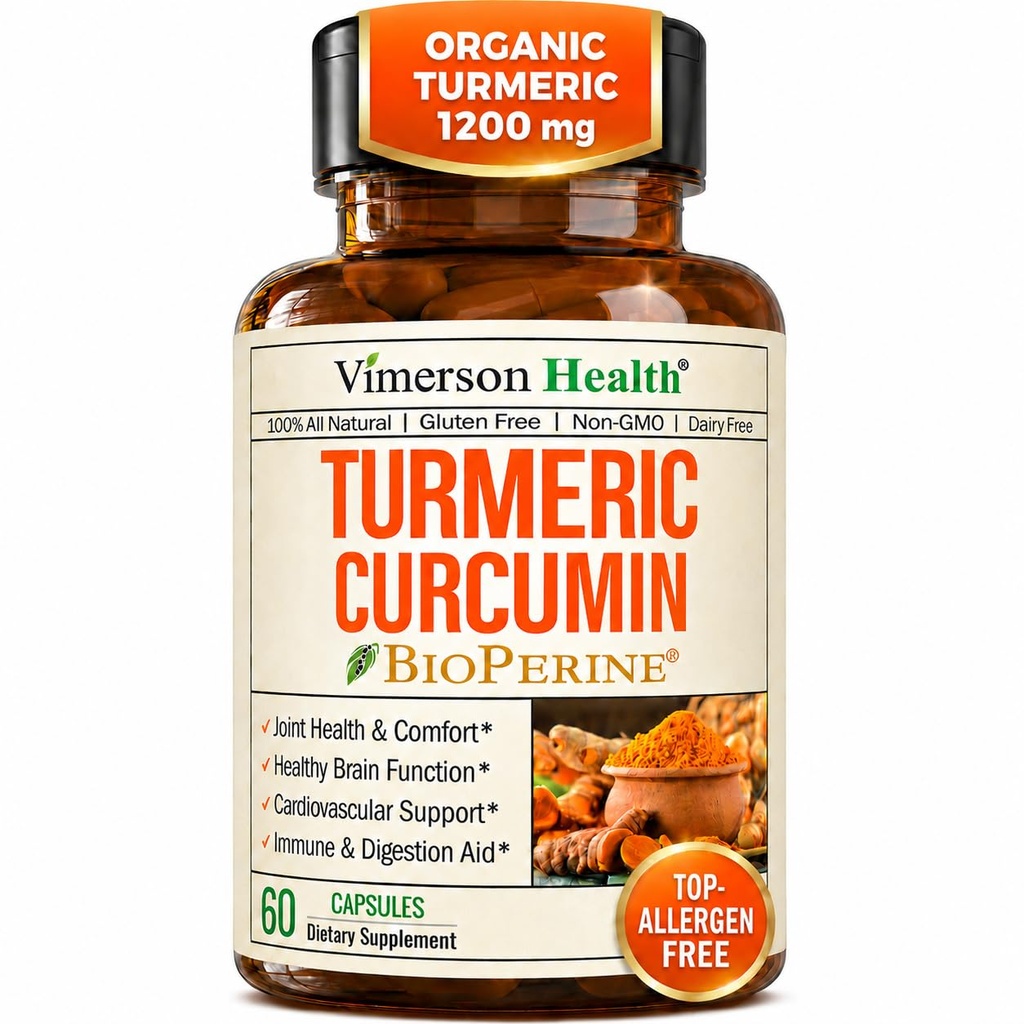 Gurkmeja Curcumin Supplement - 1200 mg Organic Turmeric + Tumeric Extract (95% Curcuminoids) för Joint Support & Digestive Health - Turmeric Supplement - Pure Curcumin med Black Pepper - 60 kapslar