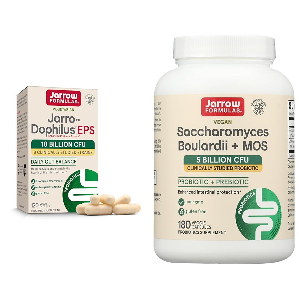Jarrow Formulas Jarro-Dophilus EPS Probiotics 10 miljarder CFU Saccharomyces Boulardii Probiotics + MOS 5 Billion CFU Probiotic Yeast