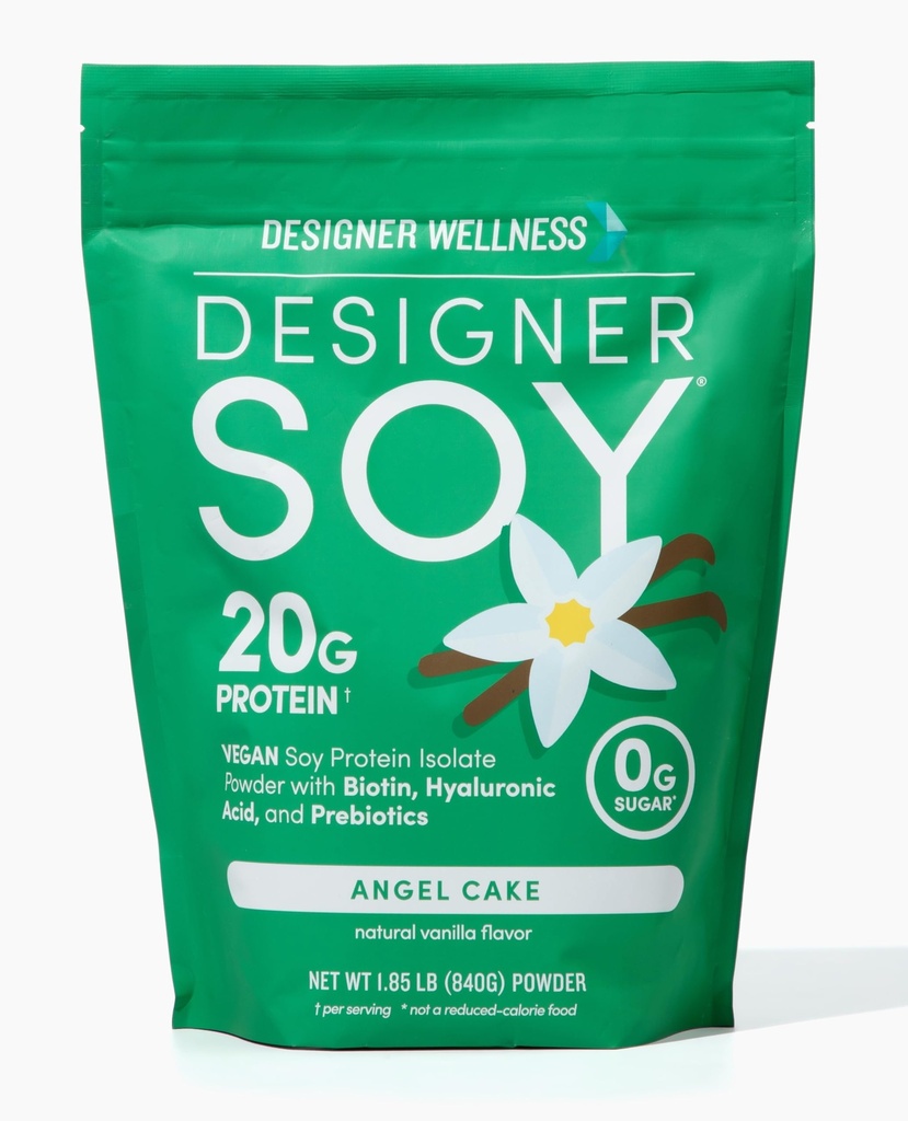 Designer Wellness, Soy Isolate Protein Powder with Biotin, Hyaluronic Acid, and Prebiotics, Vegan, 0 Sokeri, ei-GMO, Angel Cake Vanilla, 1.87 lb