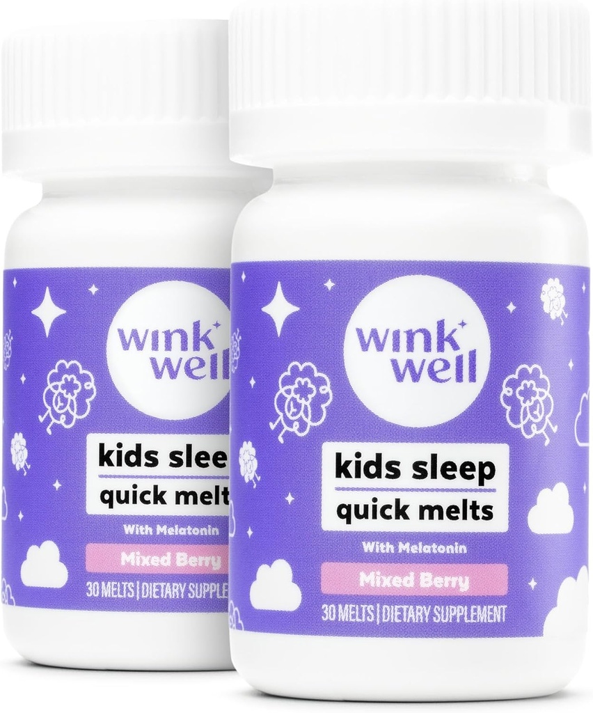 Wink Well Lapset pureskella sulaa- Lapset nukkua Aid Pureskella Melatonin 1mg- Nopea Syvä Toddler uniapu, Drug-Free-Fast, Non-Habit-Foming liuottaa tabletit- 30 sulaa (paketti 2)