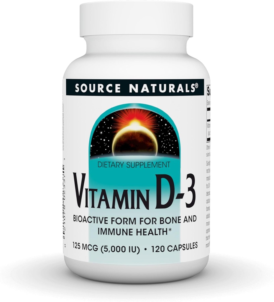 Lähde Naturals-vitamiini D-3 Bioactive Form for Bone & Immuno Health* 5000 iu - 120 kapselia