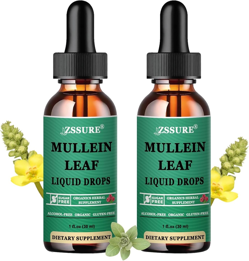 (2 pakkaus) Mullein Drops for Keuhkot - Mullein Leaf Extract - Valmistettu Isossa-Britanniassa - Tincture Tuki hengitysteiden terveys, Lung Detox, Bronchial Cleanse -Liquid Drops 5X Vahvempi kuin Mullein Tea, Pills