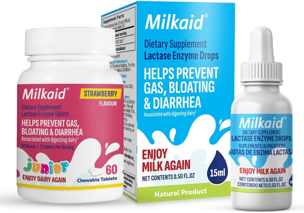 Milkaid Junior Lactase Enzyme Purutabletti Laktoosi-intoleranssia varten ...