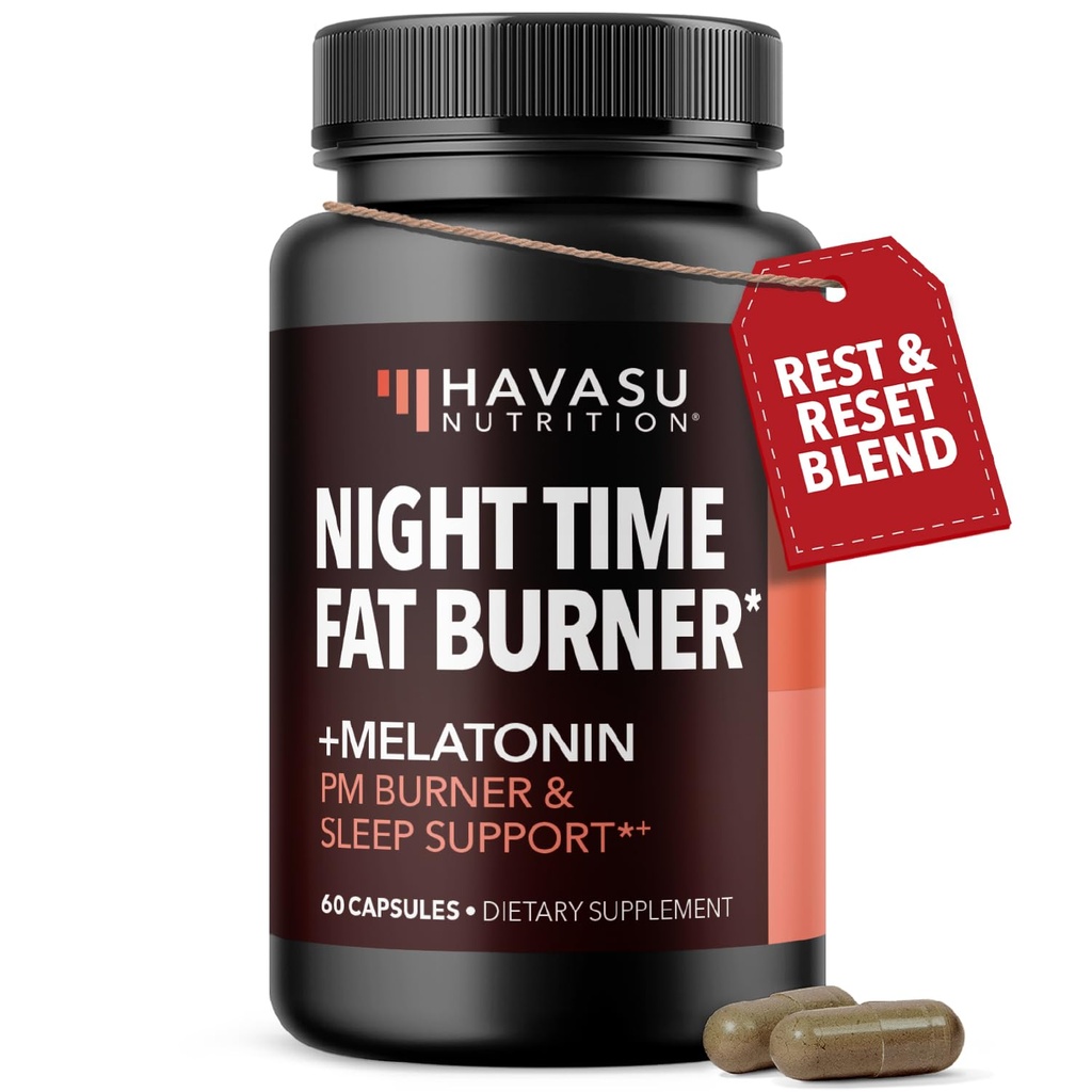Night Time Fat Burner kapslar för män och kvinnor - Appetite Suppressant för viktminskning med White Kidney Bean - 60 greve - Metabolism Booster med Melatonin för sömnstöd - 2-månaders leverans