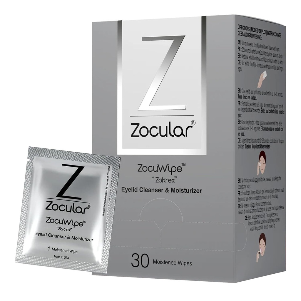 Zocular - Zocuwipe silmäluomen pyyhkeet Natural Okra Complex - Eyeluid Cleanser ja Moisturizer Pads - Silmäluomen puhdistuspyyhkeet - Blefaritis hoito - 40ct