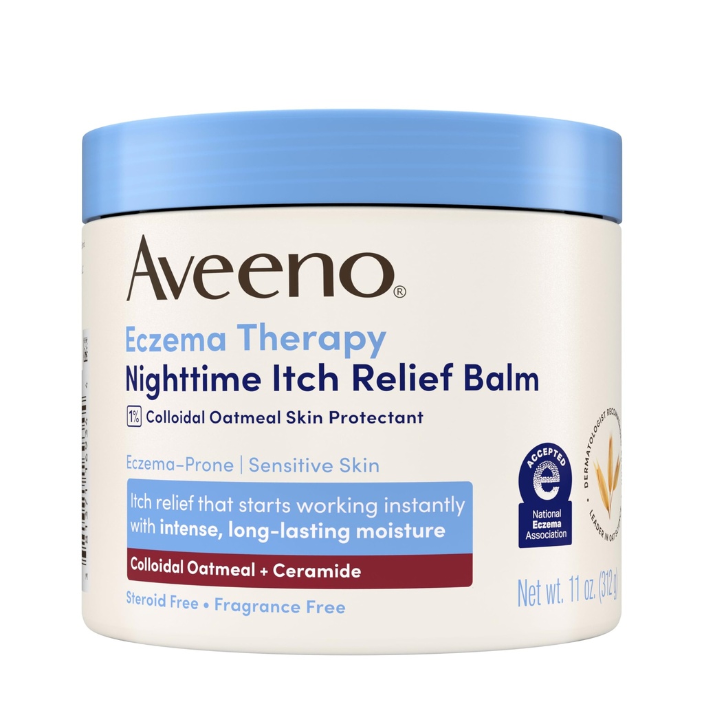 Aveeno Ekseema Therapy Nighttime Itch Relief Balm, Ekseema Cream kehon, kosteuttava Kolloidinen kaurapuuro & Ceramidi Formula, hajuton, rauhoittava kuiva kutiava iho, 11 fl oz