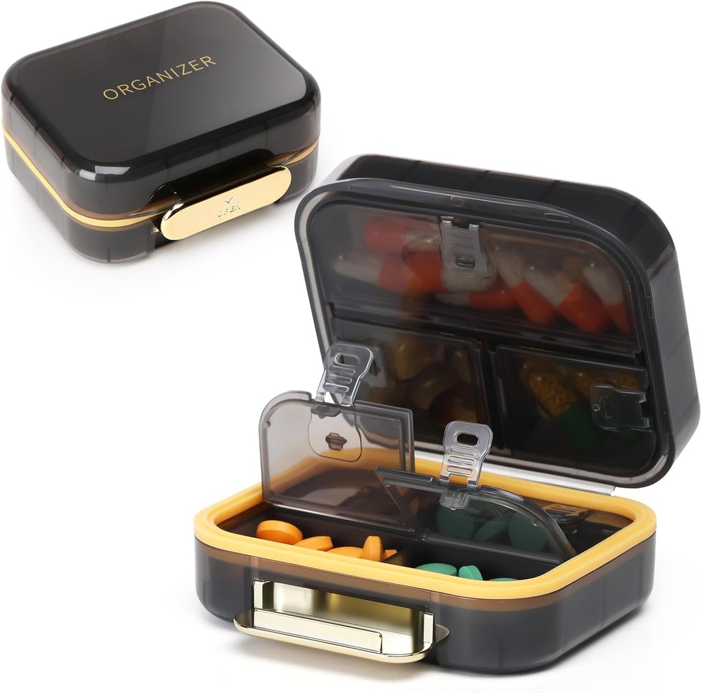 Toplive 7 Compartments Portable Pill Organizer Travel Medicine Pill Organizer, Moisture Proof Small Pill Case Pocket Pill Holder Daily Pill Container Box för Fish Oil Vitamins, Black