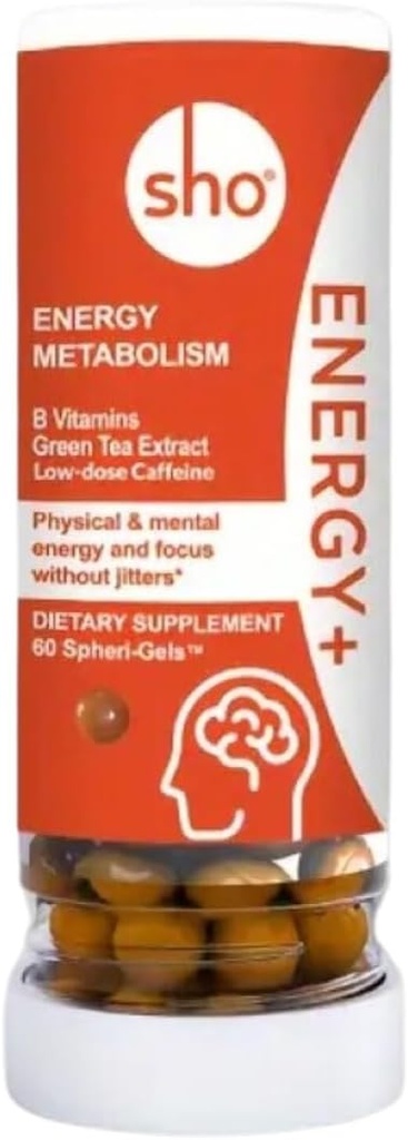 SHO Energy+ Vegan Energy & Focus lisäravinteet 60 pillereitä-Matcha uute, Methylated B Complex B Complex, ja kofeiini Natural Energy Booster miesten & naisten ilman kolhuja ja jitterejä, täydennys pullo