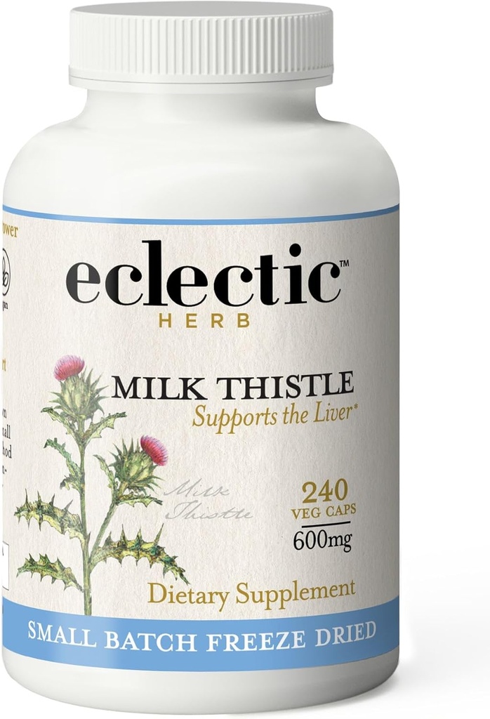 Eclectic Institute Raw Freeze-Dried Non-GMO Milk Thistle | med Silymarin för Liver Support - Detox, Cleanse & Maintain | 240 CT