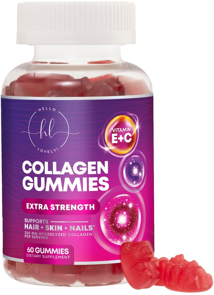 Collagen Peptides Gummies 2500 mcg Biotin - Hydrolysed proteiini tyyppi I & III Multi Collagen täydentää C-vitamiinia & Sinkki - Tuki hiukset, iho, kynnet, maukas Pomegranaatti maku - 60 Gummies