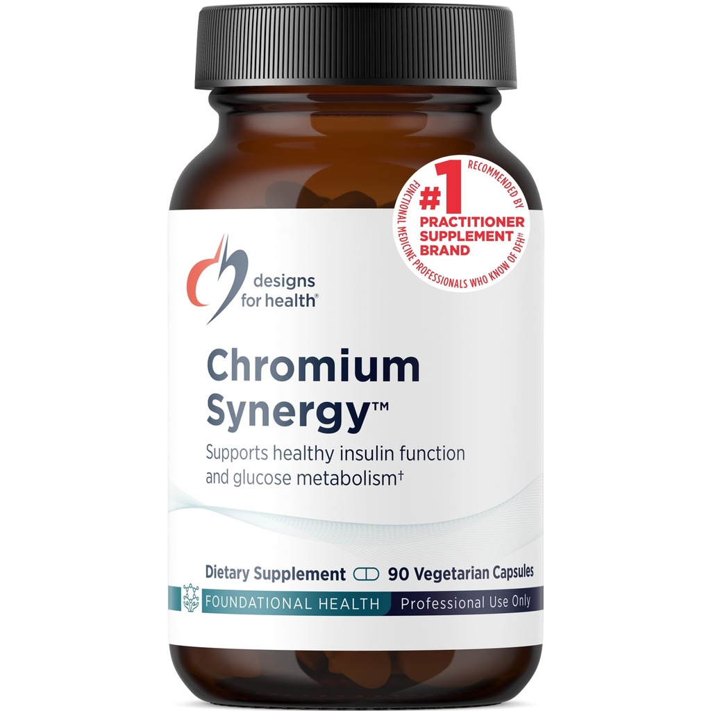Designs for Health Cromic Synergy - non-GMO kromi Nicotinate Glycinate Chelate Supplement with Vanadium, D-vitamiini, Mangaani, Sinkki + Tauriini - Kanelijauhepohja (90 kapselia)