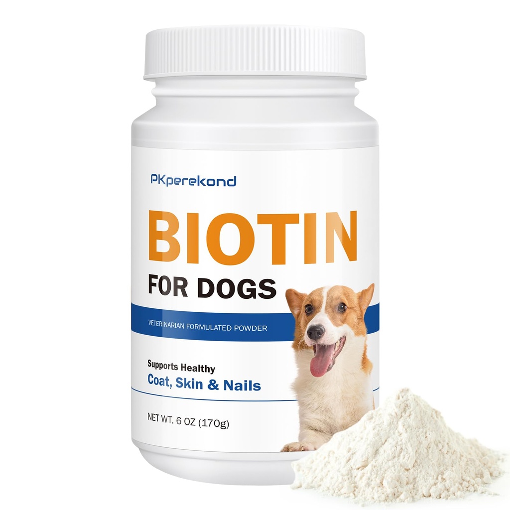 Biotin för hundar, stöder Shiny Coat och hälsosam hud, stärker hund naglar, Biotin Powder Supplement för hundspridning, torr hudhjälp för hundar, 6 oz